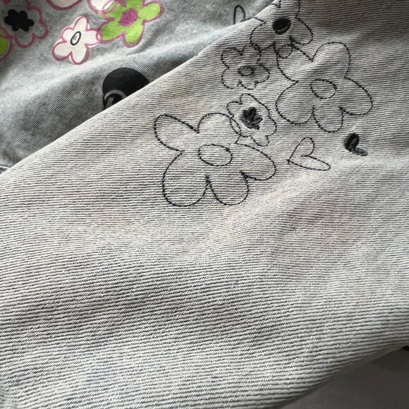 Barbie x Forever 21 denim jacket Medium distressed cropped floral painted - Picture 4 of 8